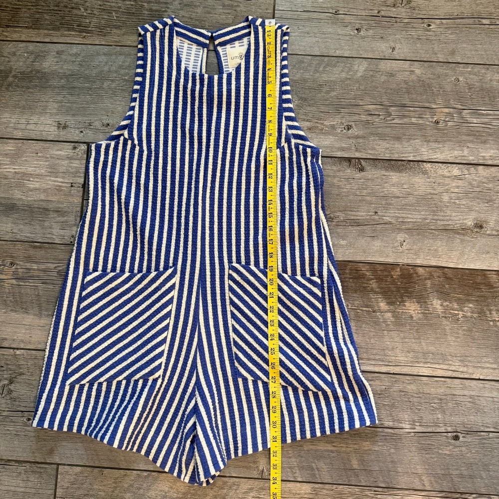 Umgee Blue White Striped Textured Knit Sleeveless Romper Womens Small - Picture 8 of 9